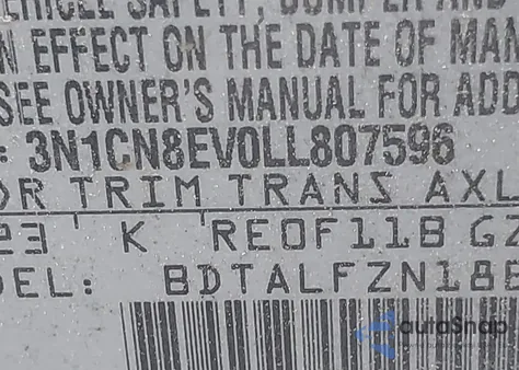 2020 Nissan Versa Sv Xtronic Cvt from USA, damaged, VIN 3N1CN8EV0LL807596